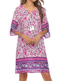 Halife Women Summer Tunic Dress Bohemian Floral Printed Casual Loose Flowy Shift Dresses Pink,M