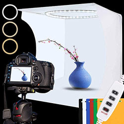 Photo Studio Light Box Kit, 12inch x 12inch Photography Adjustable Light Box with 80pcs SMD LED Beads, Portable Photo Shooting Tent with White Light Warm Light and 6 Color Background