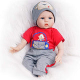 Yesteria Real Life Reborn Baby Dolls Boy with Toy Bear 22 Inches Realistic Newborn Red Outfit