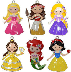 Chunky Princess Pendant Lot for Bubblegum Necklaces and Crafts 6 Enamel Charms