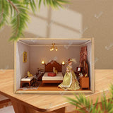 iLAND Wooden Dollhouse Furniture Vintage on 1:12 Scale, Dollhouse Bedroom incl Bed & Bedside Table & Dressing Table & Upholstered Bench & Frame & Waven Rug (Walnut 6pcs)