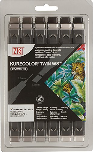 Zig Warm Grays Kurecolor Twin WS Marker Set 12/Pkg