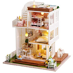 Dollhouse Miniature with Furniture,DIY 3D Wooden Doll House Kit Bungalow Villa Style Plus with Dust Cover and Music Movement,1:24 Scale Creative Room Idea Best Gift for Children Friend Lover A077