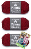 Patons Classic Wool DK Superwash Yarn - Gauge 3 Light - 100% Wool - (3-Pack) - Claret - Plus Pattern - for Crochet, Knitting, and Crafting