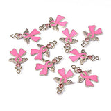 Craftdady 10PCS PearlPink Ribbon with Angel Wing Rhinestone Enamel Pendants Breast Cancer Awareness