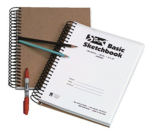 Sax S100237 Basic Spiral Sketchbook with 100 Sheets, 8" x 10" Size, White