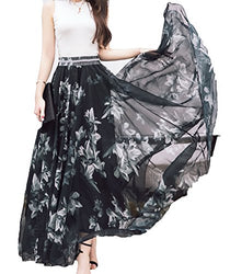 Afibi Women Full/Ankle Length Blending Maxi Chiffon Long Skirt Beach Skirt (Medium, Design A)