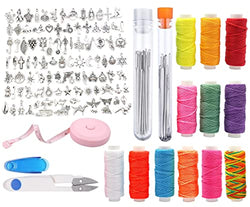 Waxed Polyester Cord, Wax String - 12 Colors Wax String for Bracelet Making Come with 100 Silver Metal Charms Pendants for Necklace Bracelet Jewelry Making and Crafting