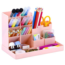 Cute Vertical Pen Organizer, Kawaii Desk Organizer Pen Holder Stationery, Marker Pencil Storage Caddy Tray for Office, School, Home & Art Supplies - Pink