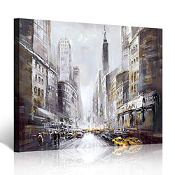 Sdmikeflax Canvas Wall Art for Living Room Office, Large Size 36" x 24" , Hand Painted Wall Decor, Modern Urban Home Decorations Artwork, Abstract Vintage Brown Buildings Cityscape Oil Paintings