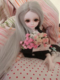 BJD Doll Wig 9-10inch(21-24cm): 1/3 BJD SD, Fur Wig Dollfie/Silver Grey Extra Long Straight Hair