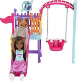 Barbie Chelsea Swing Set Playset with Chelsea Doll (6 in Brunette) Wearing Star-Print Skirt, Pet Puppy, Swing & Slide, Gift for 3 to 7 Year Olds