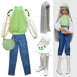 Proudoll 1/3 BJD Doll Clothes 60cm 24in SD Ball Jointed Dolls Accessories Set Cap Wig Green Hoodie Jeans Crossbody Bag Boots