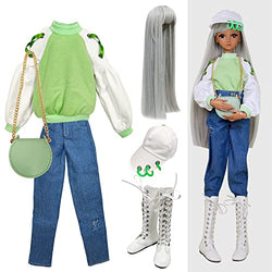 Proudoll 1/3 BJD Doll Clothes 60cm 24in SD Ball Jointed Dolls Accessories Set Cap Wig Green Hoodie Jeans Crossbody Bag Boots