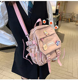 kawaii backpack girl school bag waterproof nylon with kawaii pendant cute pin mini backpack(pink)
