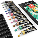ARTEZA Metallic Gouache Paint, Set of 12 Colors/Tubes (12ml/0.4 US fl oz) Metallic Paints, Ideal