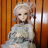 24" Full Set BJD Doll + Handmade Makeup 24 inch 60cm EVA BJD Lady + Glass Eyes + Accessories Wigs Clothes Shoes (03)