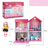 Dollhouse Dreamhouse Building Toys, Princess Doll House, Playset with Lights, Furniture, Accessories and Dolls, Cottage Pretend Play House Set, DIY Creative Gift for Girls Toddlers, Pink(4 Rooms)