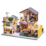Spilay DIY Dollhouse Miniature with Wooden Furniture Kit,Handmade Mini Home Craft Japanese Villa Model Plus with Cover & Music Box,1:24 Scale Creative Doll House Toys for Teens Adult Gift