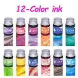 Glass Dip Pen Ink Set, Calligraphy Dip Pens, Rainbow Crystal Calligraphy Pen and Ink Set with 12 Colorful Inks, Caligraphy Kits for Art, Writing, Signatures, Decoration, Gift