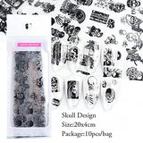 Skull Nail Foils Transfer Stickers, Transfers Foil Nail Art Supplies Holographic Starry Sky Retro Black Pirate Skeleton Designer Nail Stickers Decals Christmas Halloween Nail Art Decorations 10Pcs
