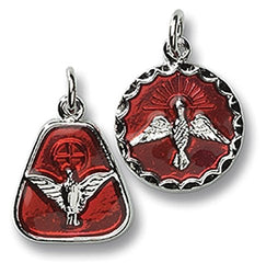 Silver Tone with Red Enamel Holy Spirit Dove Medal, Set of 2, 7/8 Inch