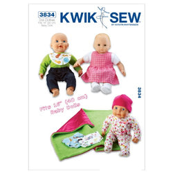 Kwik Sew K3834 Doll Clothes Sewing Pattern, Size Fits 16-Inch Baby Dolls