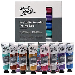 Mont Marte Premium Metallic Acrylic Paint Set, 8 x 1.02oz (36ml) Tubes, 8 Colors, Suitable for Most Surfaces Including Canvas, Card, Paper and Wood