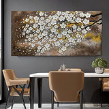 Yotree Wall Art Hand-Painted Framed Flower Oil Painting On Canvas Gallery Wrapped Modern Floral Artwork for Living Room Bedroom Décor Ready to Hang