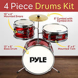 Pyle Drum Set for Kids - 3 Piece Beginner Drum Kit, Silencing Pads 13" Complete Junior Drummer Kit with Wooden Shells, Bass & Foot Pedal, Snare, Tom, Cymbal, Pair of Drumsticks, Padded Throne Seat