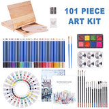 101 Piece Professional Art Set with Wooden Drawing Easel and 2 Drawing Pads, Deluxe Art Set in Portable Wooden Case-Painting & Drawing Set Professional Art Kit for Kids, Teens and Adults/Gift