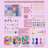 XICHIGO 1800pcs Pearl Round Beads for Jewelry Making Kit for Kids Girls Smile Fruit Polymer Clay Beads Mermaid Starfish Shell Rainbow Charms Bead Kit for Bracelets Necklaces Rings