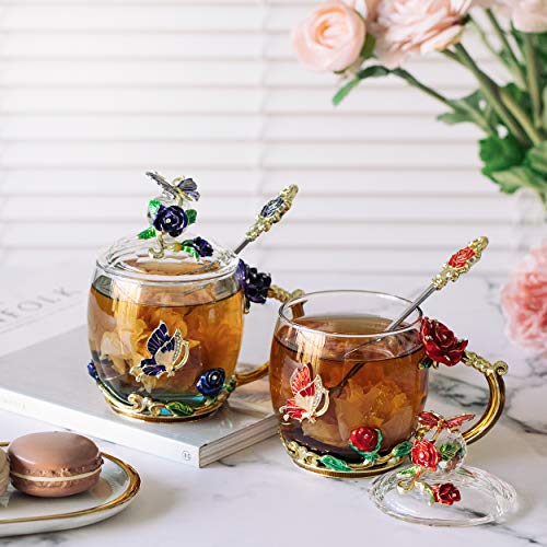 Tea Cups with Spoon, Glass Tea Cup, Fancy Tea Cups, Gifts for Women, Tea  Mugs for Women, Flower Tea Cup, Blown Glass, Tea Cup Gift, TeaCup, Tea Sets  for Women, Gift Ideas