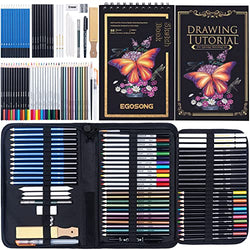EGOSONG Professional Drawing Supplies Art Set – 73 Piece Sketching Kit with Sketch Book Tutorial Graphite Charcoal & Watercolor Metallic Color Pencils – Artist Kit for Beginners, Adults, Teens