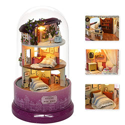 DIY Miniature Dollhouse Kit with Furniture, Spin Rotate Music Box, LED Wooden Mini House Set,Best Gift Birthday Christmas Valentine's Wedding Day for Kids Girls Women Lovers (MEEY AT THE CORNER)