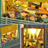 SYW DIY 2 Layer Glass Flower Room Green House Handmade Dollhouse Kit Wooden Miniature Doll House Garden House Shop Model with LED Lights Birthday Creative Gift