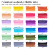 Arteza Real Brush Pens with Glitter, 24 Colours, Blendable Watercolour Pens, Liquid Ink, Art Supplies for Lettering, Calligraphy, and Scrapbooking