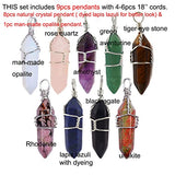 MIKINI 9pcs Silver Plated Wire Wrap Hexagon Pointed Cut Gemstone Healing Energy Natural Crystal