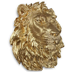 Wallcharmers Large Gold Lion Wall Art - 17-inch Eye-catching Mounted Lion Head - Handmade Poly-Resin Farmhouse Lion Wall Decor, Size Large, Gold