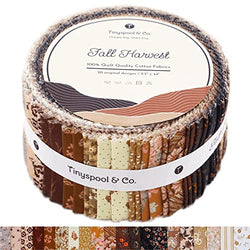 Tinyspool & Co. Jelly Roll Fabric Strips for Quilting, Crafting, and Sewing, 40 Strip Assorted Bundle, Soft Cotton for Blanket, Rug, Upholstery, Home Decor, and Purse Making, Fall Harvest
