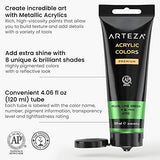 Arteza Metallic Acrylic Paint, Set of 8 Floral Brilliance Colors 4.06oz Tubes, Rich Pigments, Non Fading, Non Toxic Paints for Artists, Hobby Painters & Kids, Art Supplies for Canvas Painting & Crafts