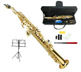 Merano B Flat Gold Soprano Saxophone,Case,Reed,Screw Driver, Nipper,A Pair of Gloves,Soft Cleaning Cloth, Music Stand