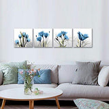Flower Painting Modern Abstract Blue Tulip Artwork Vivid Floral Canvas Print Picture in 4 Panels for Wall Art
