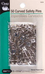 Dritz 7215 50-Piece Curved Safety Pins, Size 1, Nickel Finish
