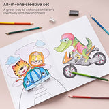 Arteza Kids Coloring Book and Pencils Set, 8.5x11 Inch, Transportation Illustrations, 50 Double-Sided Sheets, 100lb Paper, 12 Double-Ended Colored Pencils in 24 Colors, Kids Activities Art Supply