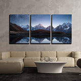 wall26 - 3 Piece Canvas Wall Art - Night Sky with Stars and The Milky Way Over a Mountain Lake - Modern Home Art Stretched and Framed Ready to Hang - 24"x36"x3 Panels