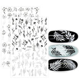 JMEOWIO 12 Sheets Spring Black White Flower Nail Art Stickers Decals Self-Adhesive Pegatinas Uñas Summer Floral Leaf Butterfly Nail Supplies Nail Art Design Decoration Accessories