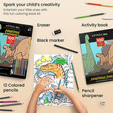 Arteza Kids Coloring Book and Pencils Set, 8.5 x 11 Inches, Dinosaur Illustrations, 50 Double-Sided Sheets, 100-lb Paper, 12 Double-Ended Colored Pencils in 24 Colors, Art Supplies for Kids Activities