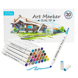 Art Markers,30 Colors Dual Tip Alcohol Marker, Permanent Art Markers for Kids, Highlighter Pen Sketch Markers for Drawing Sketching Adult Coloring, Excellent for Adults Kids