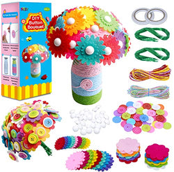 Flower Craft Kit for Kids,Make Your Own Flower Bouquet with Buttons,DIY Activity Gift for Boys & Girls Age 4 5 6 7 8 9 10 Year Old(2 Bouquets and 1 Glass Vase)